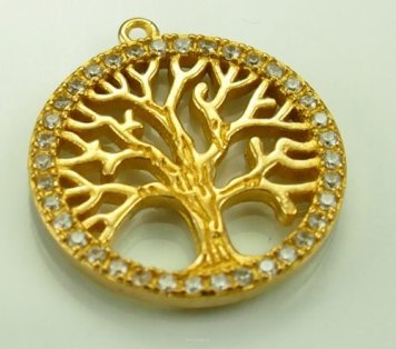 Pendant Tree with Zircons 20mm Color Gold