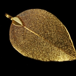 Wisiorek Liść Magnolii Naturalny Złoty! Wstążka GRATIS!