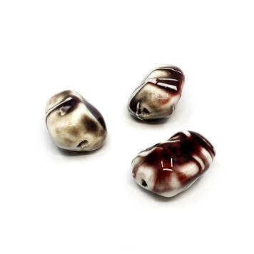 Ceramic Beads, Bryłka, Biało - Bordowa 1, około 35/27/21 mm