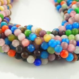 Uleksyt Kocie oko Kule Fasetowane 7mm Kolorowy Mix Sznur 40cm