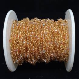 Łańcuszek z Kryształkami Beżowo Złoty Opalizujacy 15cm Oponka