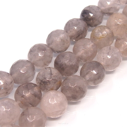 Quartz Grey, 12mm faceted balls Cord 32pcs