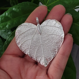Wisiorek Liść Naturalny Srebrny Serce 5,5x5,5 cm