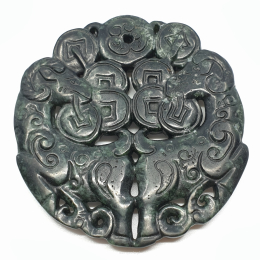 Amulet Medalion Jadeit Rzeźbiony Zielono Czarny Zawieszka 70 mm