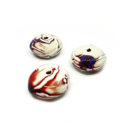 Ceramic Beads, Oponka, Biało - Bordowo - Granatowa , średnica 4 cm, grubość 2 cm