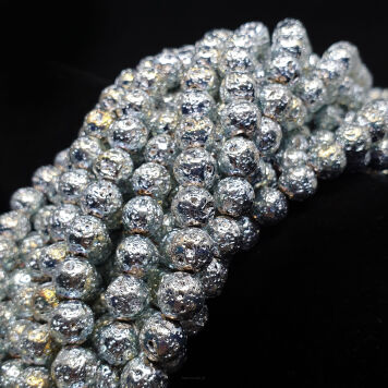 Lawa Wulkaniczna Kule 8 mm Galwanizowana Srebrna
