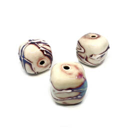 Ceramic Beads, Biało - Bordowo - Granatowa Kostka, 34/34 mm